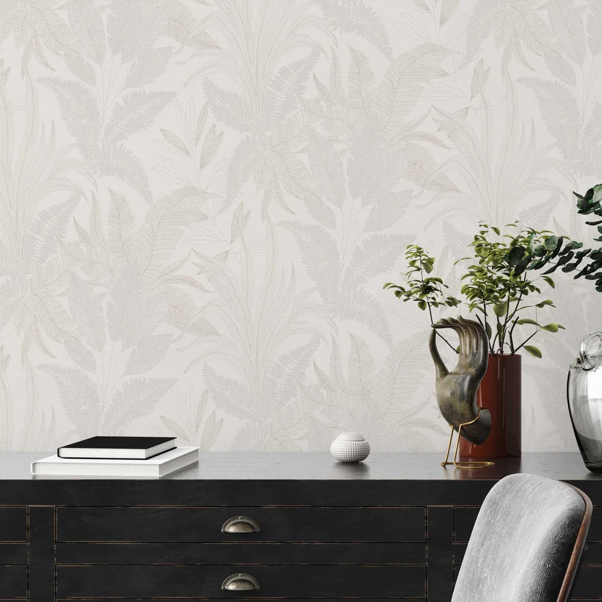 Livingwalls Carta da parati 396542 con foglie di palma in crema, beige - carta da parati floreale di alta qualità con struttura fine ed effetto metallico in oro - 10,05m x 0,53m - Made in Germany
