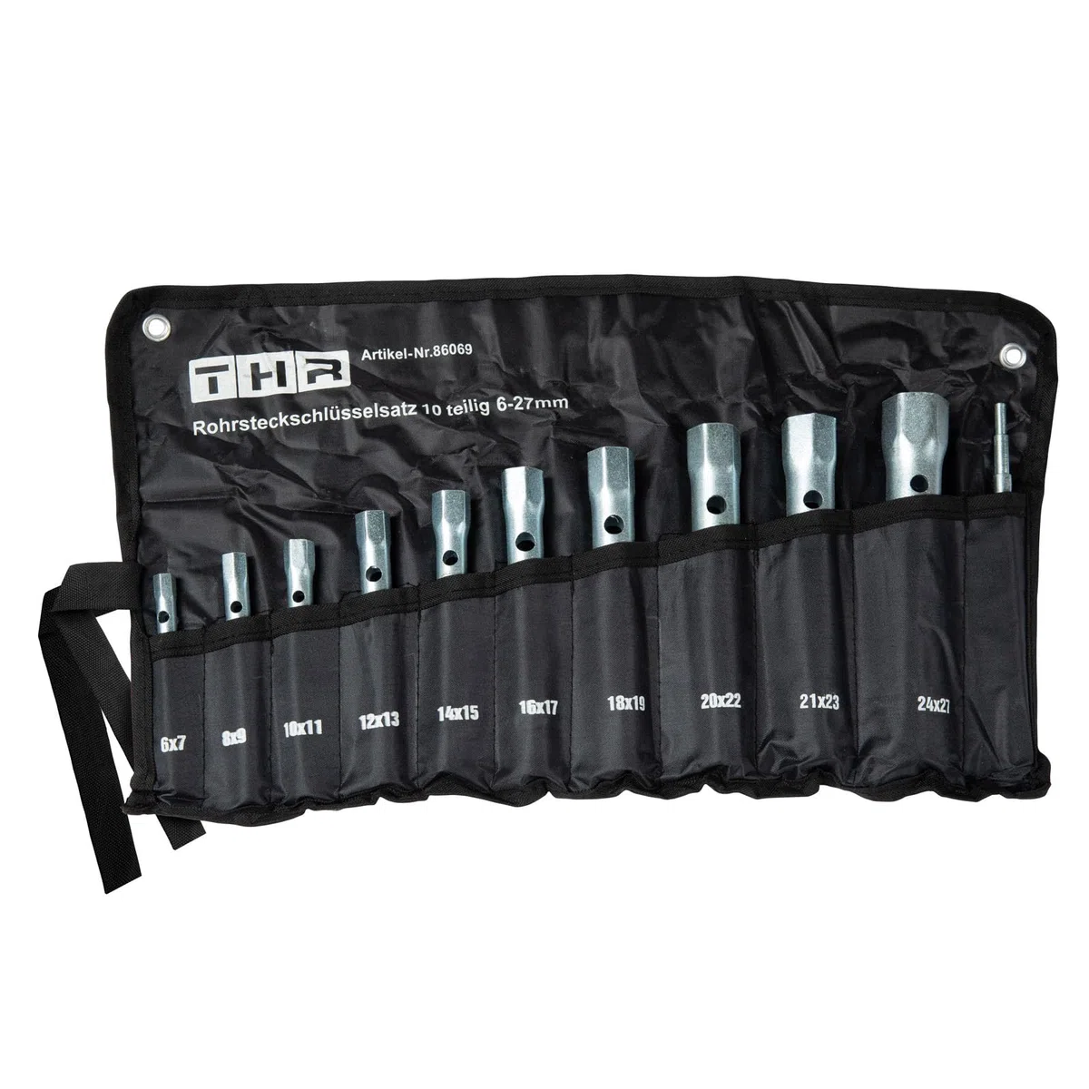 Chiave a tubo, set da 10 pezzi, 6-27 mm in borsa arrotolabile