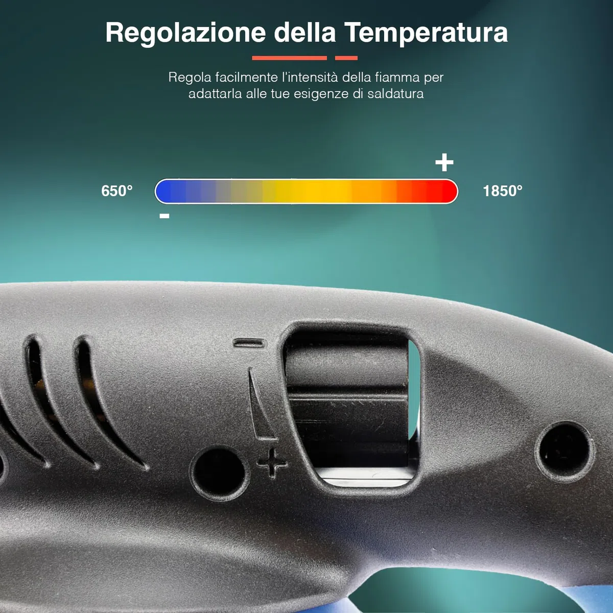 Saldatrice a Cartucce 1300W con Accensione Piezo Elettrica - Saldatore Professionale a Gas con Fiamma a Punta, Regolazione Continua della Fiamma, in Metallo