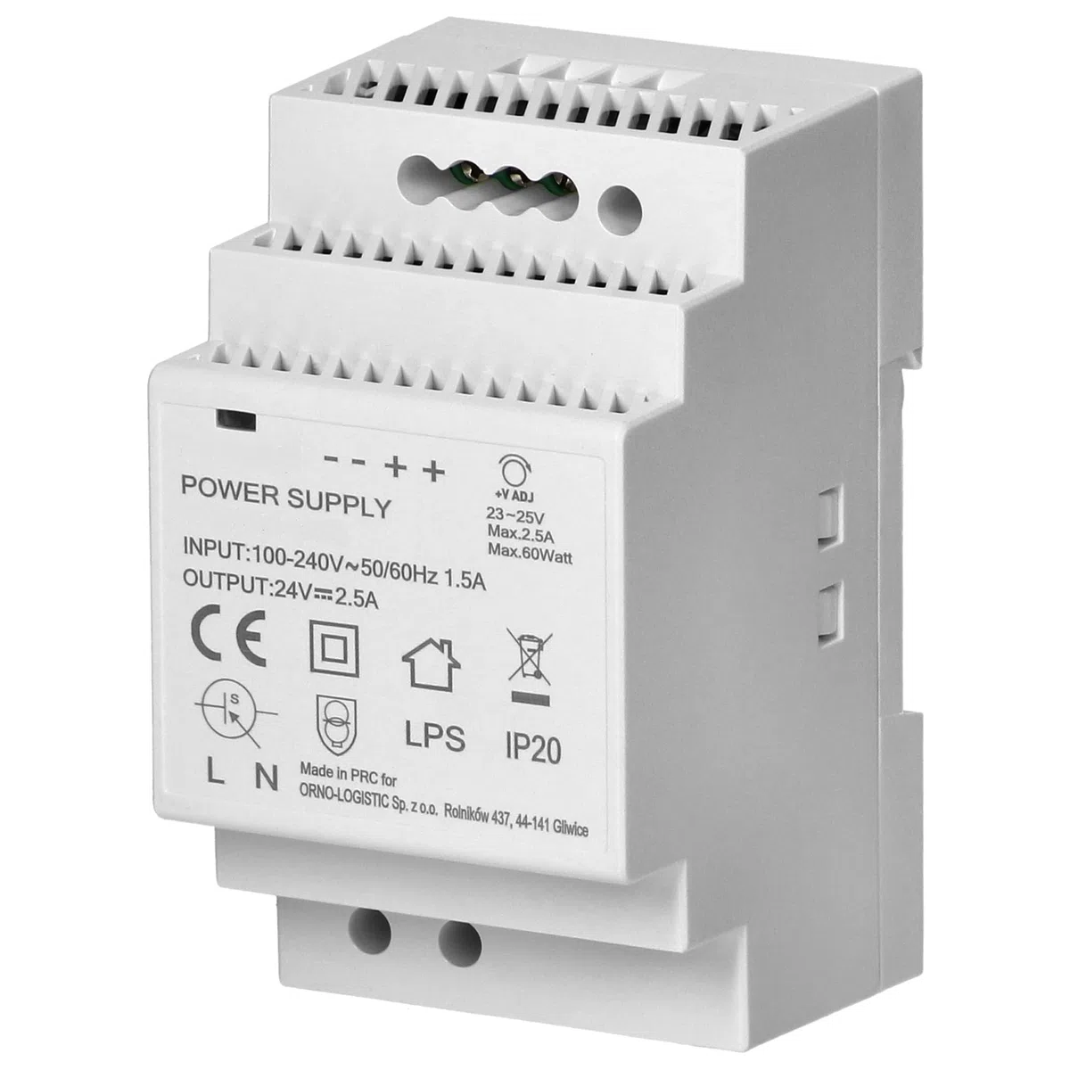 Alimentatore 24VDC Guida Din (2,5A / 60W / 3 moduli)
