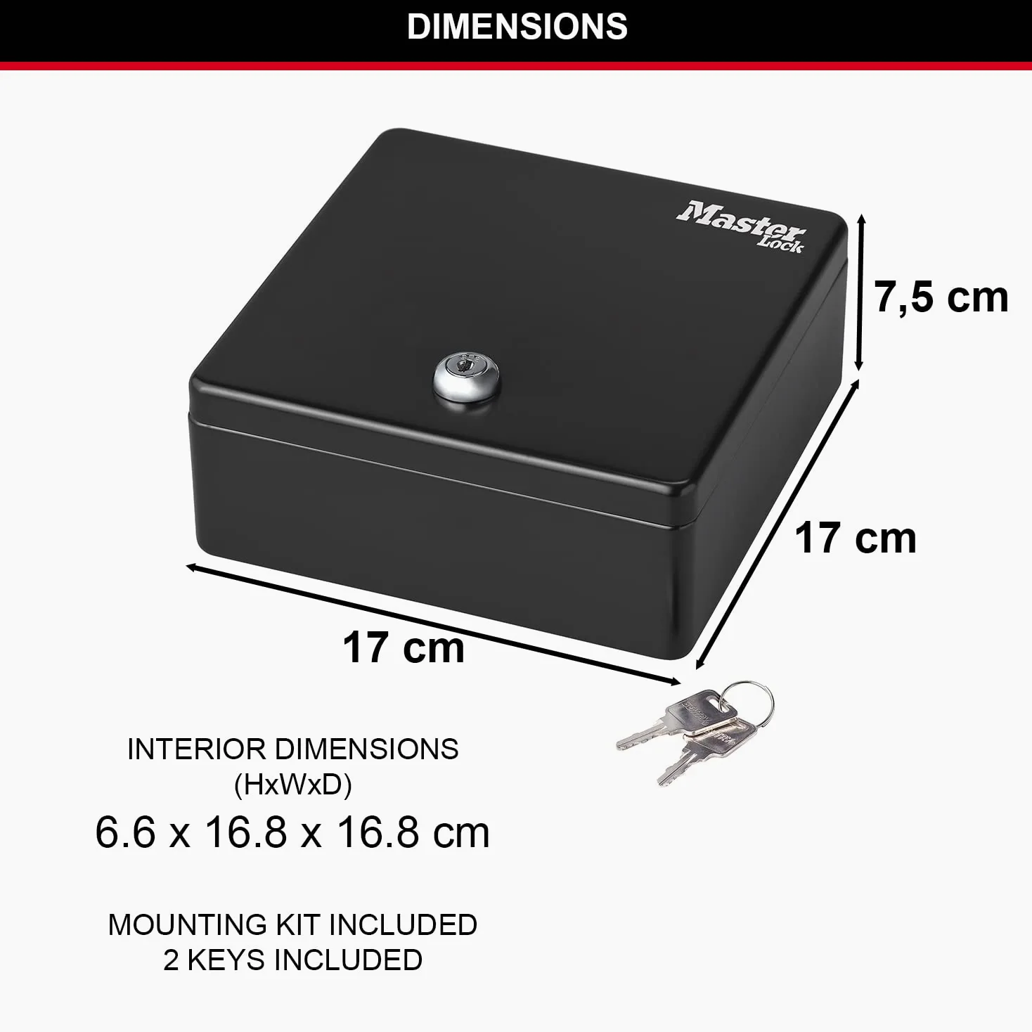 MASTER LOCK Armadietto per Chiavi o Cassetta Portavalori [Sicuro Chiavi o Monete] [Vassoio Porta Monete e Banconote] [10 Gancio per Chiave] KDS1EURHRO