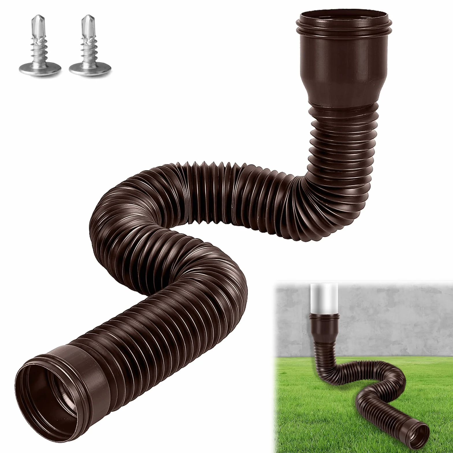 1 prolunga flessibile per tubo di scarico 80/100 mm, allungabile da 47 a 150 cm, grondaie (marrone)