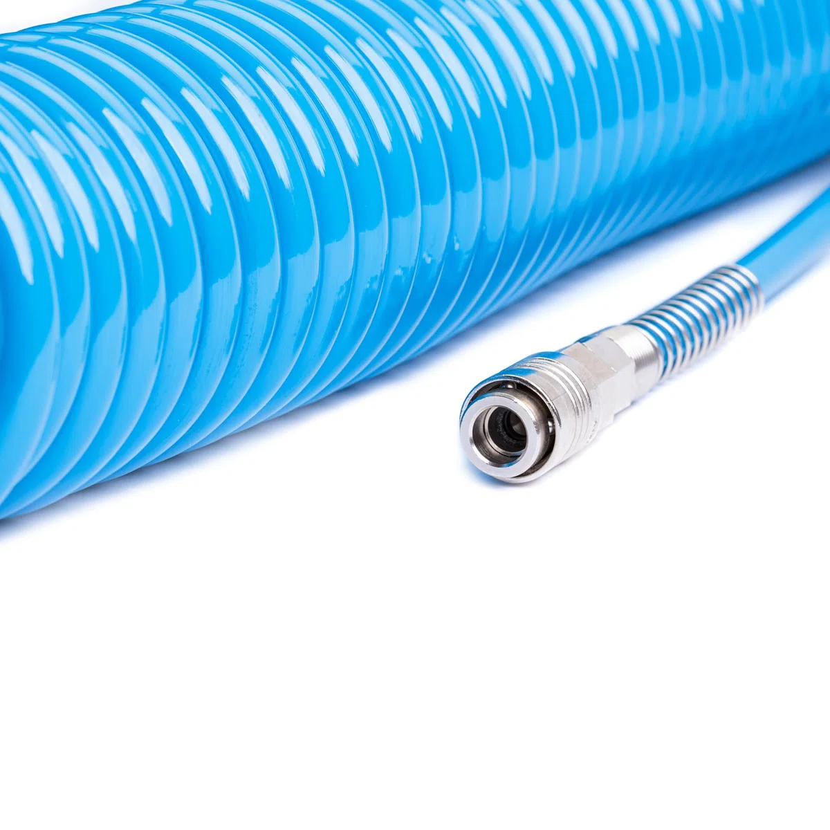 Tubo a spirale per aria compressa in PU poliuretano Ø 8 x 12 mm lunghezza 10 mt completo di raccordi ad attacco rapido universale. 100% Made in Italy