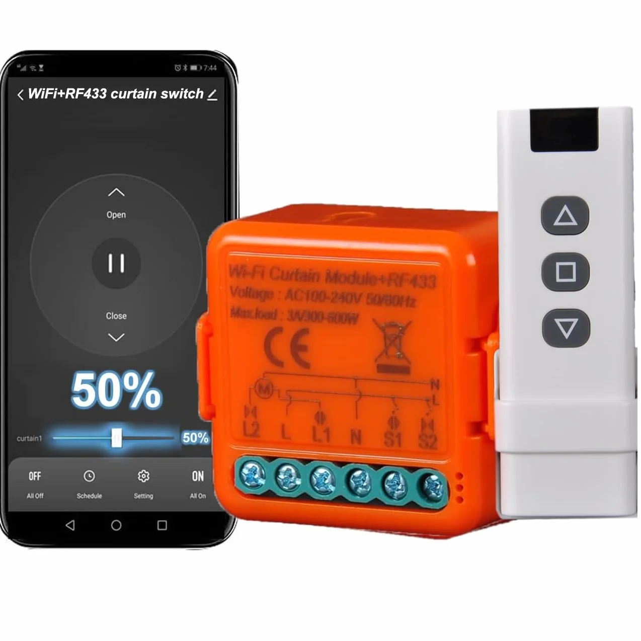 Interruttore Tapparelle RF+ WiFi, kit Telecomando per Tapparelle Elettriche, Funziona in Parallelo con Interruttore Originale, Modulo Compatibile con Alexa e Google Home, App SmartLife/Tuya