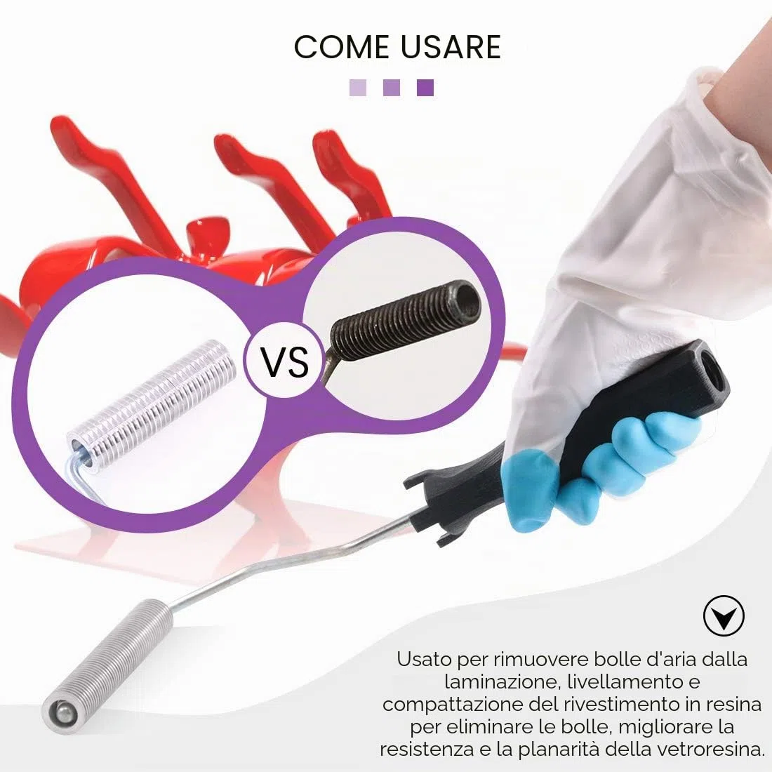 Swpeet 4 pezzi di rulli in fibra di vetro e 1 pezzo di spazzole per dettagli con 1 paio di guanti, kit di rullo per lamatura e pennello per vernice in fibra di vetro per stampo in resina, kit di