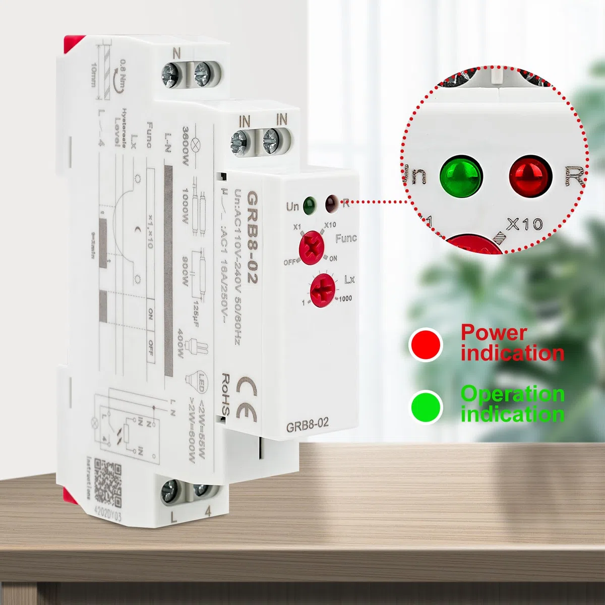 BuyWeek GRB8-02 Relè di Controllo Luce Relè Sensore Luce Montato Su Guida Timer Interruttore Luce Scala Ac 110 V-240 V, Interruttore Automatico, Sensibilità Alla Luce 1-1000 Lx/10-10000 Lx