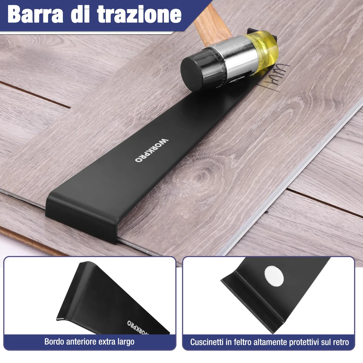 WORKPRO Strumenti per Pavimenti in Laminato, Kit per Pavimenti con 30 Distanziali per Pavimenti in Laminato, Martello a Doppia Faccia, Barra di Trazione, Blocco per Maschiatura