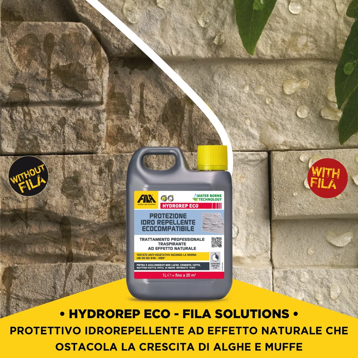 Fila Surface Care Solutions Hydrorep ECO Idrorepellente per Pietra e Cemento, Cotto, Mattoni Faccia Vista, Intonaco, Tufo e Agglomerati, 1 Litri