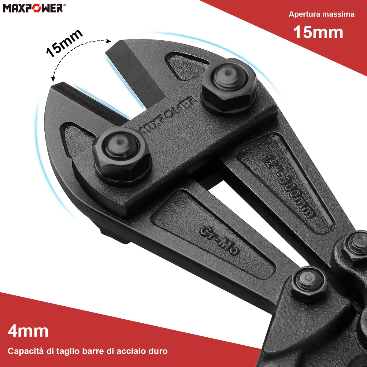 MAXPOWER 300mm Tagliabulloni Professionale Tagliabulloni Apertura Massima 15mm Durevole Tronchesi