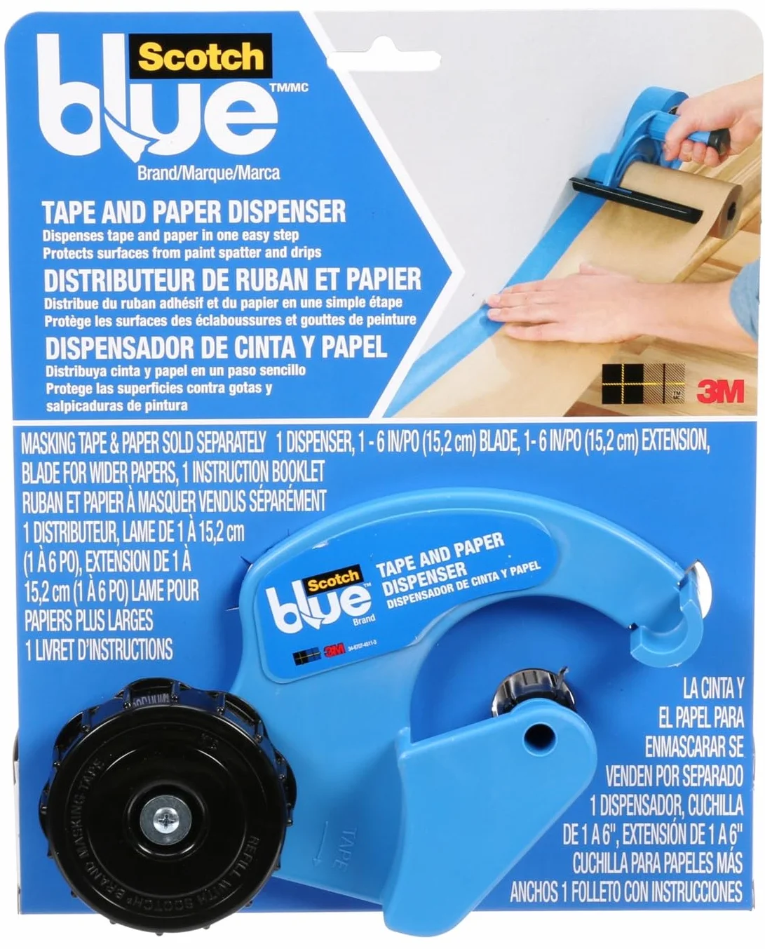 ScotchBlue M1000 Dispenser per Nastro e Carta per Mascheratura - Per l'uso su finestre, porte, vasche da bagno e altre superfici - Protegge dagli schizzi di vernice