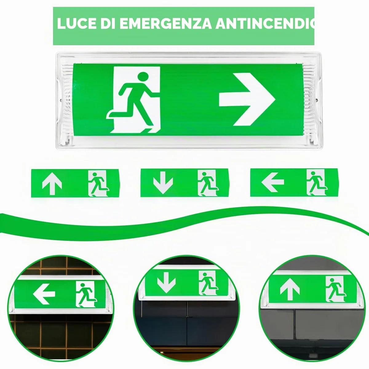Illuminazione di emergenza a LED: lampada di emergenza impermeabile IP65, illuminazione a LED, luce di emergenza con batteria di emergenza 3 ore, luce di uscita di emergenza con 4 icona di