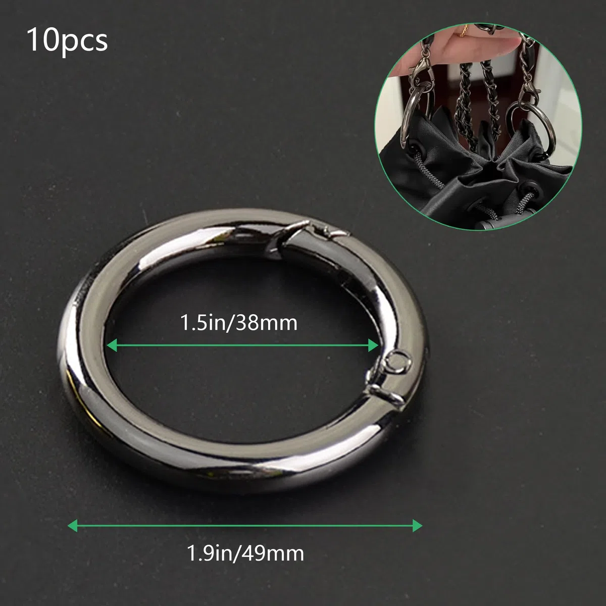 10pcs Moschettone Rotondo In Nero 49mm - Moschettone Tondo Rotondi Con Moschettone a Scatto Gancio Fibbia Portachiavi-O Anello - Per Portachiavi, Borsa, Gioielleria, Fai Da Te