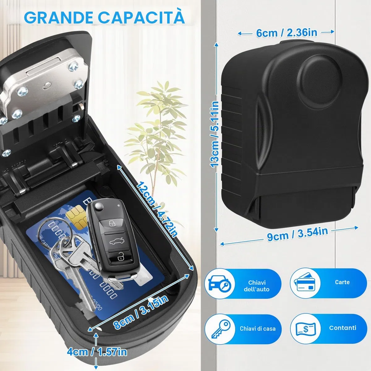 Cassetta di Sicurezza per Chiave Grande Esterno Cassaforte per Chiavi 4 Codice Impermeabile Cassetta Chiavi Combinazione con 2 Emergenza Chiaves Self Check In Key Box per Casa Scuola Fabbrica