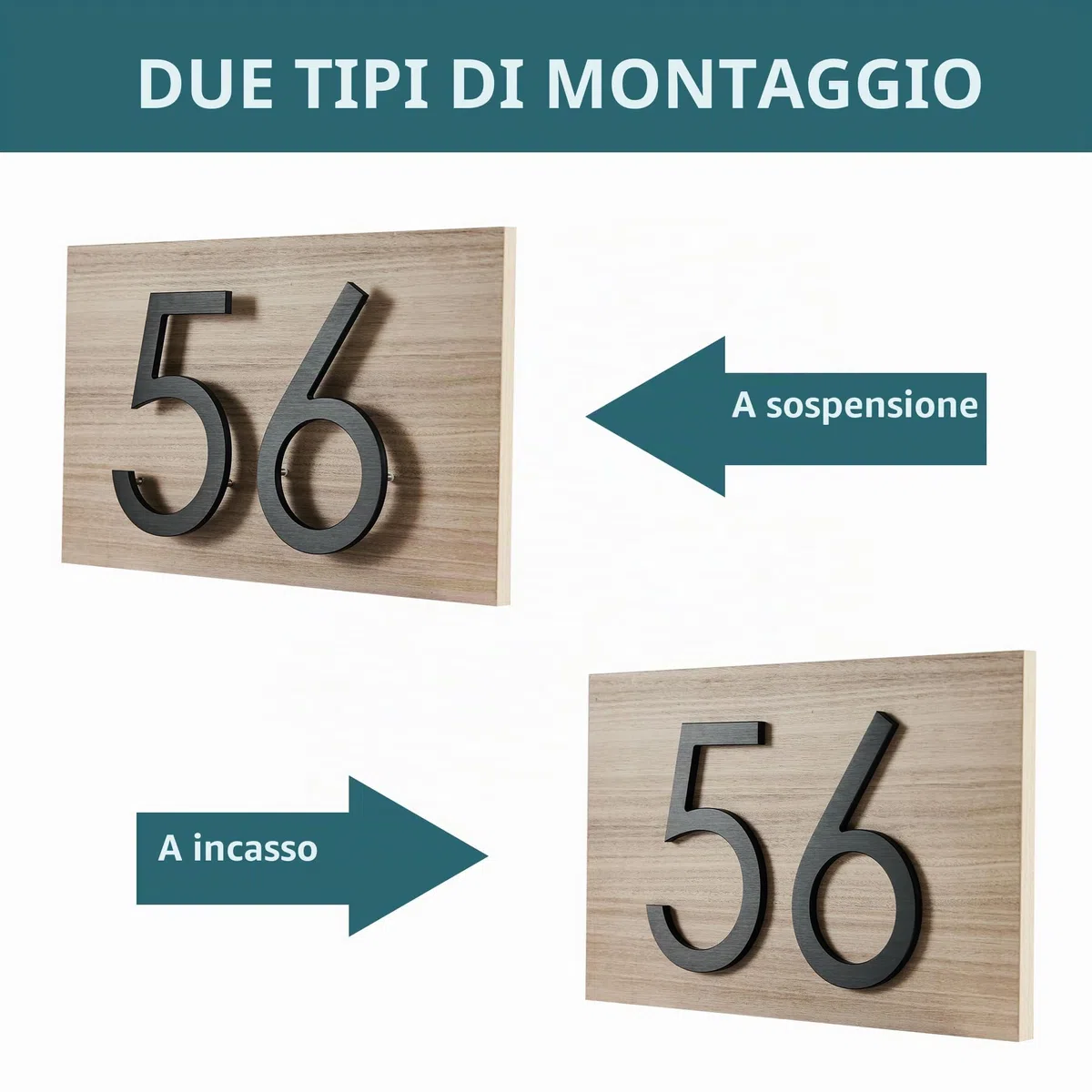 numero moderno 20cm, civico in metallo grande, ferro battuto Nero opaco galleggiante e alluminio