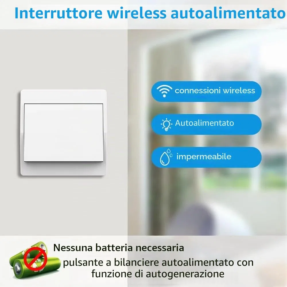 Remote Light Switches Wireless, Interruttori di controllo remoto, Interruttore luce cinetico, Interruttore luce wireless Per luci Illuminazione domestica Senza batteria (EU 1marce 1V1 A)