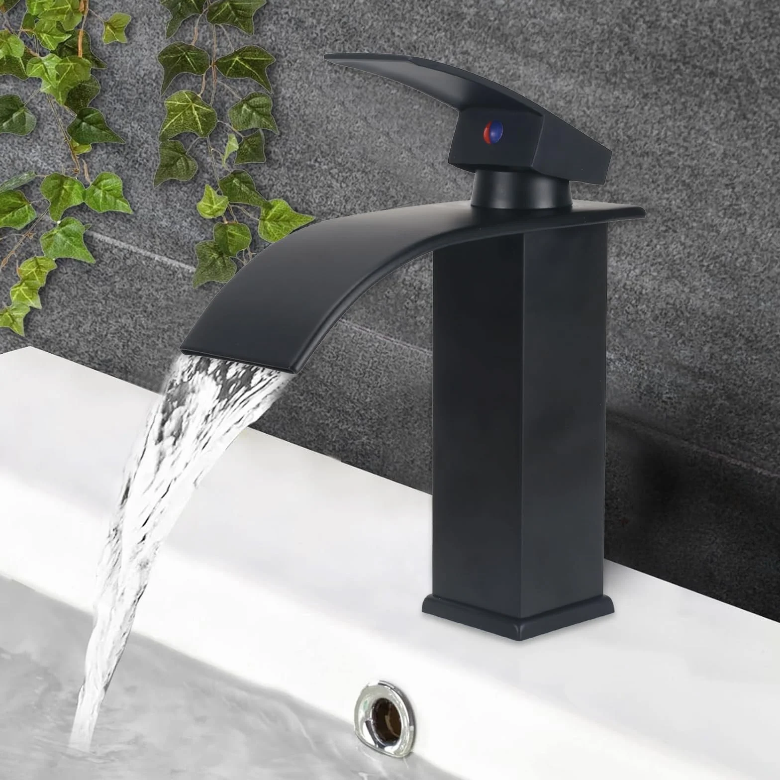 Rubinetto Bagno Lavabo Miscelatore Lavabo Bagno Rubinetto per Lavabo a Cascata Rubinetto Lavabo Cascata con Altezza del Beccuccio di 110 MM Miscelatore Monocomando con Finitura Cromata Nero