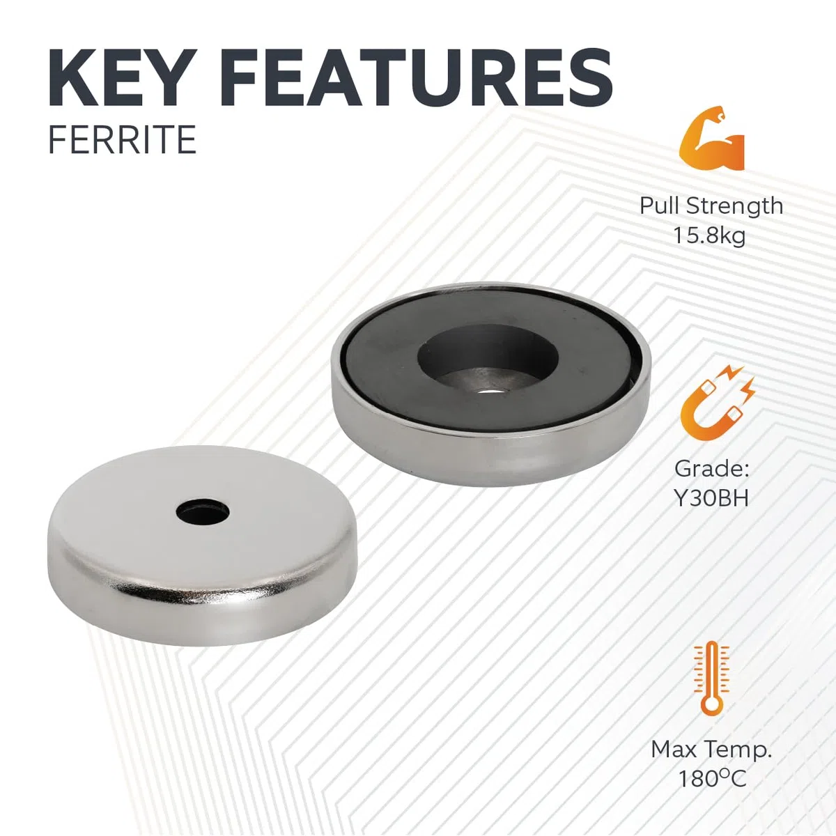 Magnete Pentola Per Ferrite Per Arti, Mestieri, Produzione Di Modelli, Fai -Da -Te, Hobby, Ufficio E Casa - 50mm Dia x 10mm Di Spessore x 8,5mm - 15,8kg Di Tiro - Pacchetto Di 10
