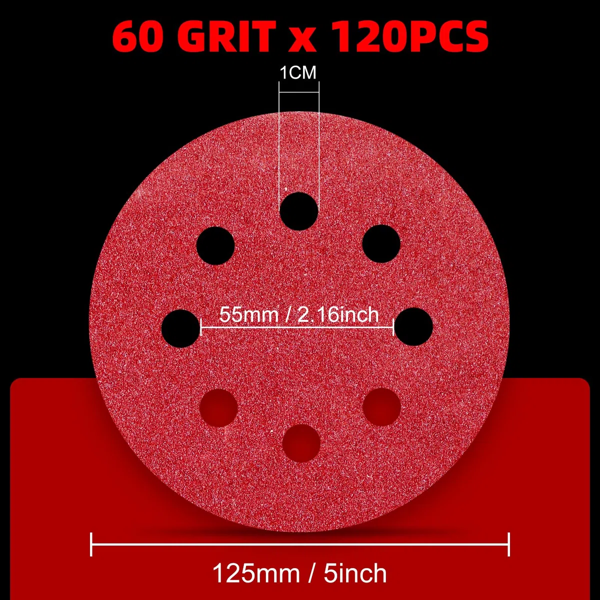 120 Pezzi Dischi Abrasivi 125mm P60 8 Fori Disco Carta Vetrata per Levigatrice Orbitale
