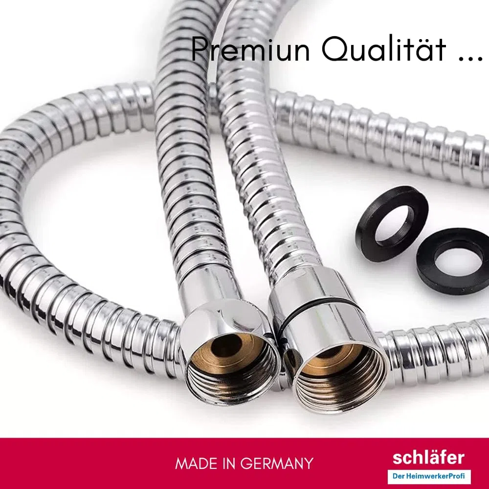 Schläfer 808492 | Tubo Doccia Flessibile 1.5 metri, Universale in Acciaio a Doppia aggraffatura, Connettori Attacco Standardad G 1/2" x 3/4" ad Alta Pressione, Resistente alte temperature, Cromo