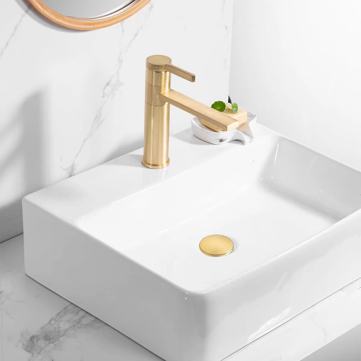 Piletta Click Clack per Lavabo Senza Troppo Pieno, Sifone Pop Up con Filtro Antiotruzione, Finitura Ottone Antico Dorato, Universale per Lavabo e Bidet, Misura Filetto G1 1/4 Pollice