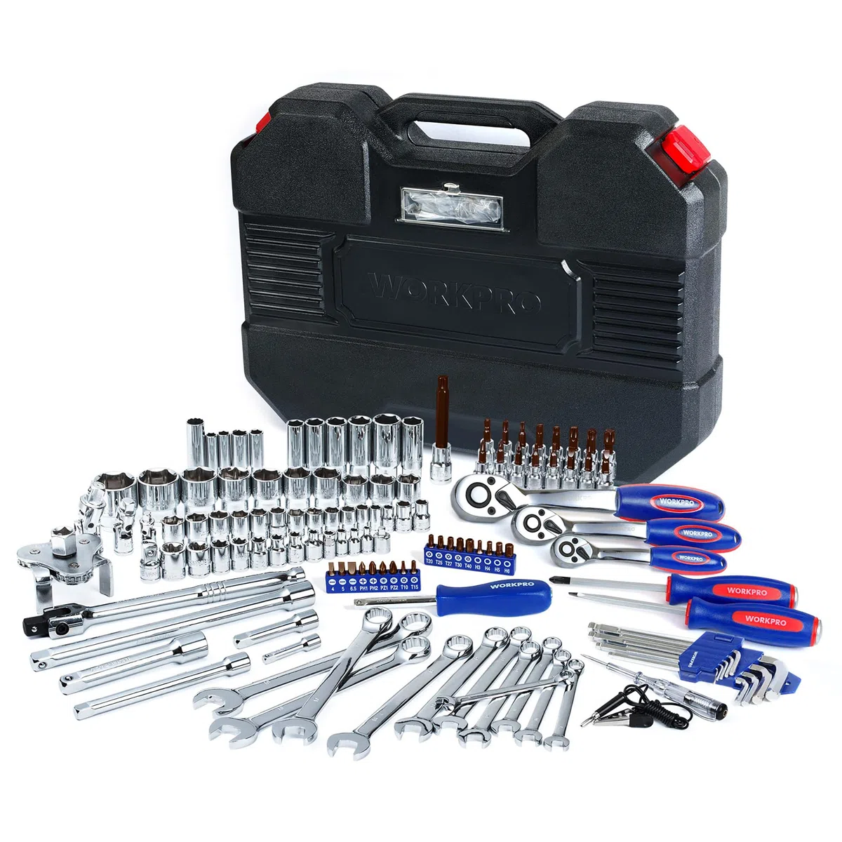 WORKPRO Set di 123 Chiavi a Bussola, Chiavi a Cricchetto 1/2", 1/4", 3/8", Set Chiavi a Tubo in Cromo Vanadio, Kit di Attrezzi Meccanici per Auto