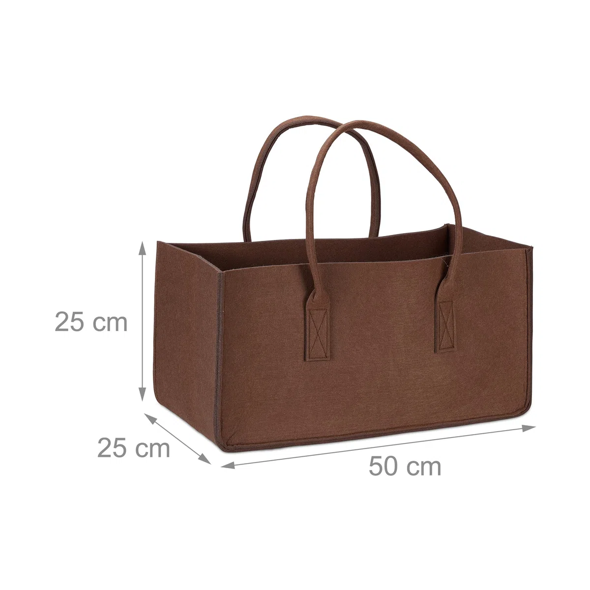 Relaxdays Borsa portalegna per camino in feltro cesto portatile portariviste pieghevole HxLxP: 25 x 25 x 50 cm marrone
