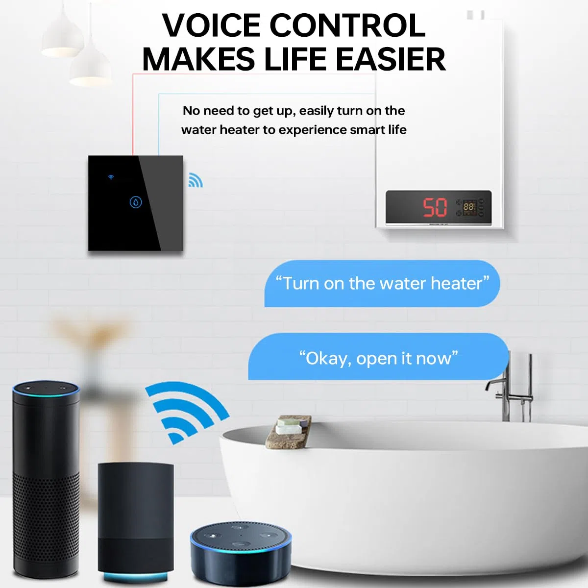 Interruttore timer per riscaldatore a immersione intelligente 40A, 2 Pack nero WIFI Smart Wall Touch Boiler Switch Interruttore timer scaldabagno WiFi compatibile con Alexa(nero)