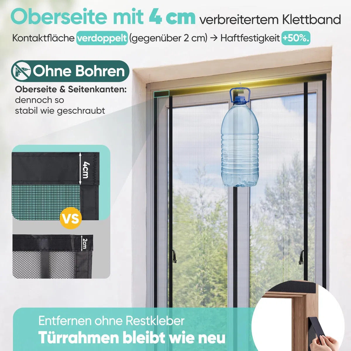 Sekey Zanzariera Magnetica Porta Finestra Regolabile- Cinghie a Clip Cucite Doppio Lato| Senza Traforare| Nastro adesiva 4cm in Cima, Insetti Protezione per Balcone 120 x 220 cm
