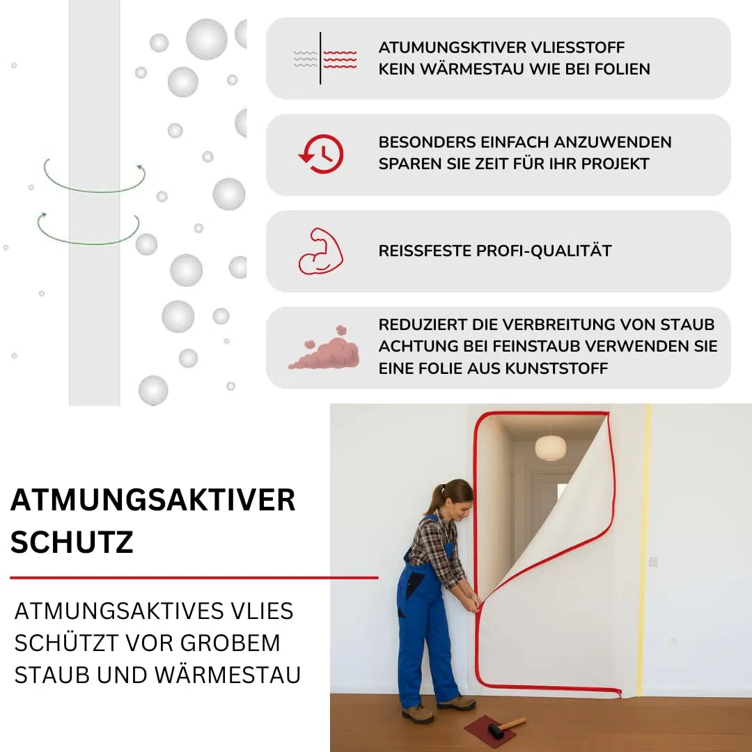 Porta di protezione antipolvere in tessuto non tessuto, con chiusura lampo, protezione antipolvere, porta da costruzione, 1,10 x 2,20 m, set da 2 pezzi