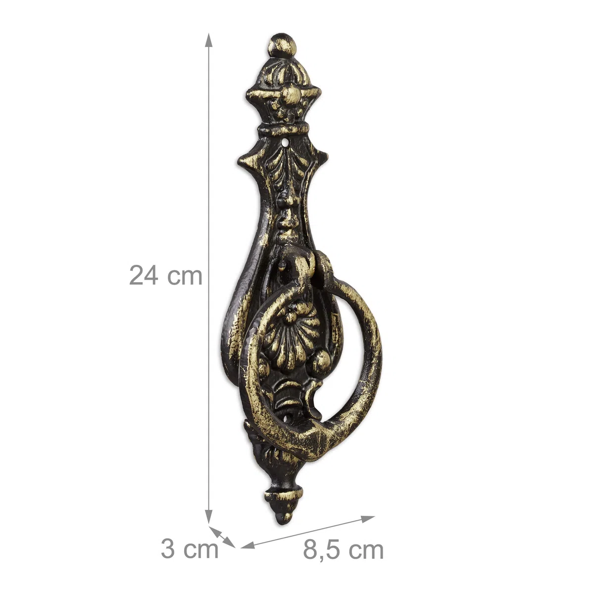 Relaxdays Battente per Porta, Battiporta ad Anello, Batacchio, Stile Rustico, Ghisa, HLP: 24 x 8,5 x 3 cm, Nero Bronzato