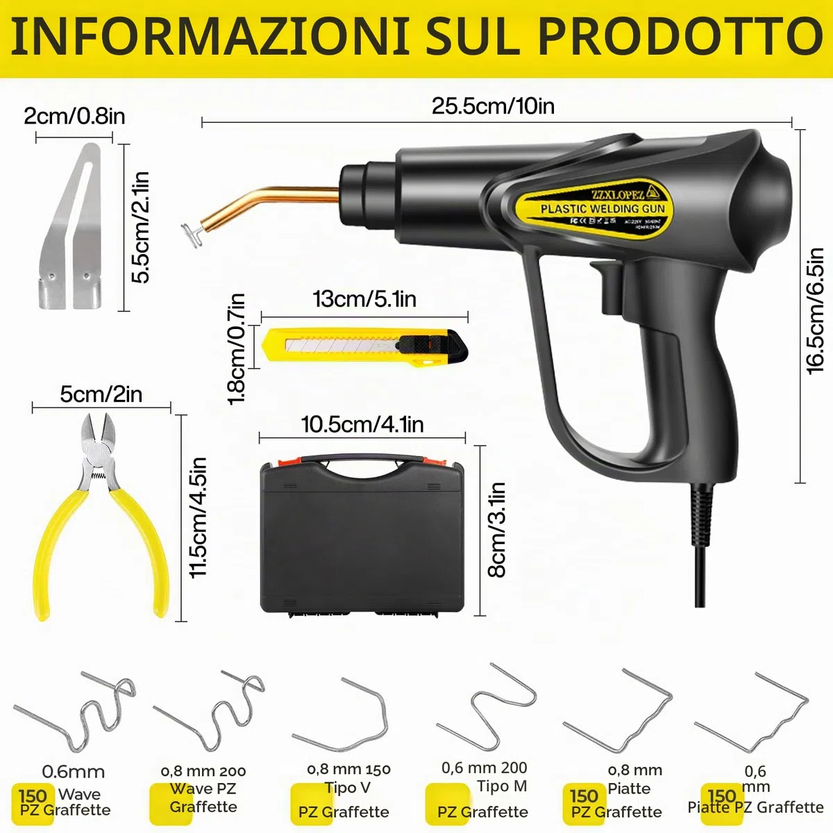 200W Saldatrice per Plastica, Kit di Riparazione Paraurti Auto con 1000pcs 6 Tipo Graffette, Plastica Saldatrice Kit, Kit di Plastica Riparazione Saldatura per Auto Paraurti/Auto Ricambi
