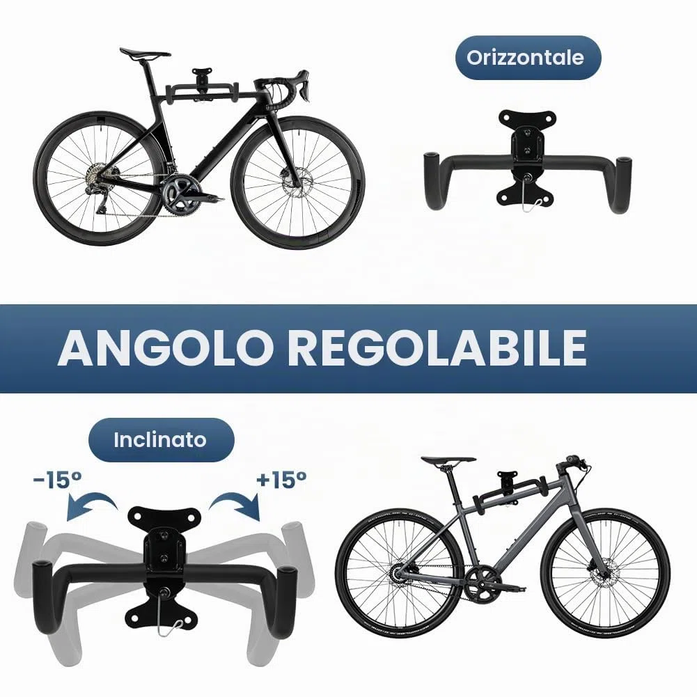 Supporto da Parete per Bicicletta, Supporto Bici da Muro Pieghevole Angolo Regolabili, Appendi Bici da Muro con Imbottitura e Gancio per Casco per uso Interno e in Garage