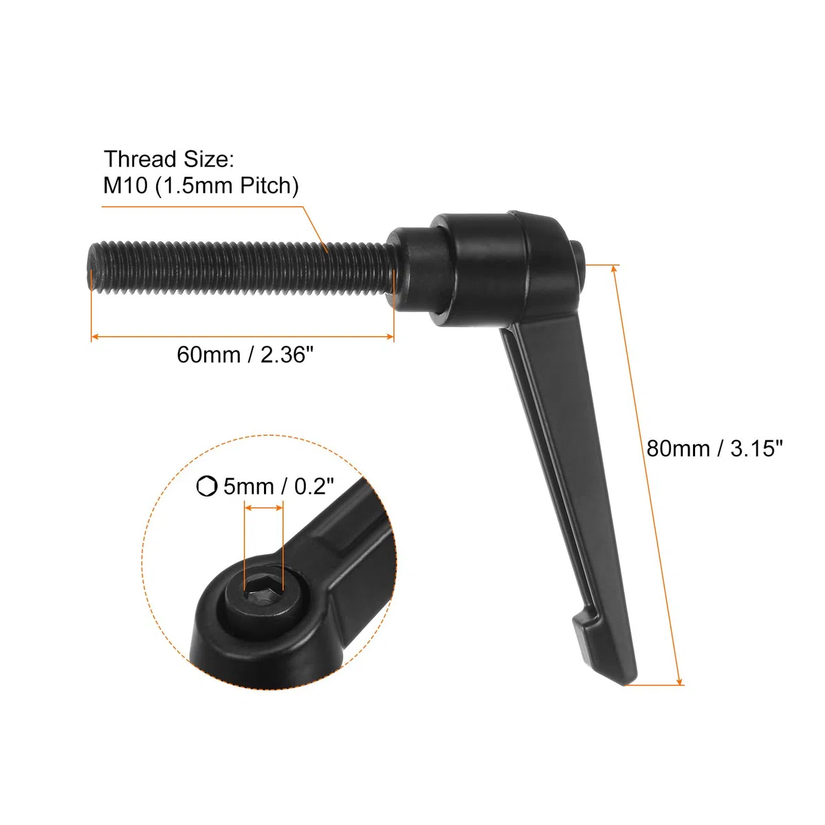 QUARKZMAN 6pz Regolabile Serraggio Leva Maniglie M10 x 60mm Maschio Filettatura Bullone Manopole Girevole Vite blockggio Rapido Rilascio Cricchetto Pulsante Maniglia, Nero