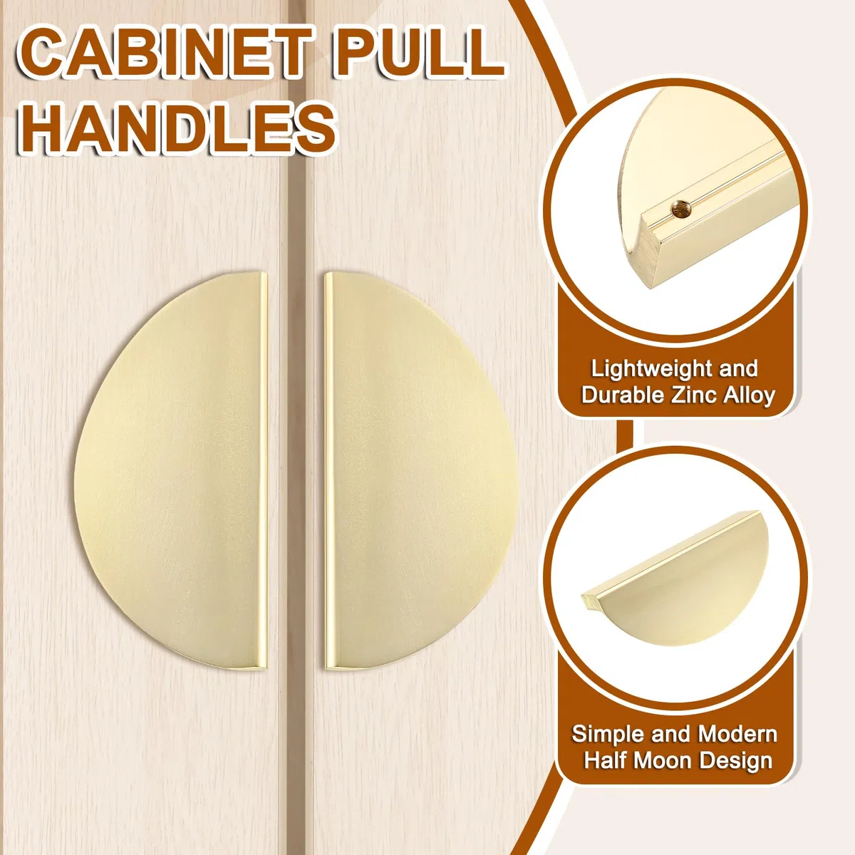 QUARKZMAN 4Pcs Maniglie per Cassetti, Spaziatura Fori 2.52" Maniglie a Mezzaluna in Lega di Alluminio per Cucina Armadio Cassettiera Hardware, Oro