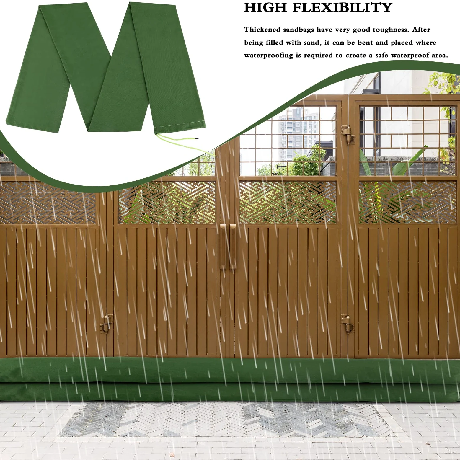 3 sacchetti di sabbia con barriera d'acqua alluvione, sacchetti di sabbia lunghi per proteggere le inondazioni e riutilizzabili con fascia di rilegatura, sacchetti di sabbia per porte e finestre