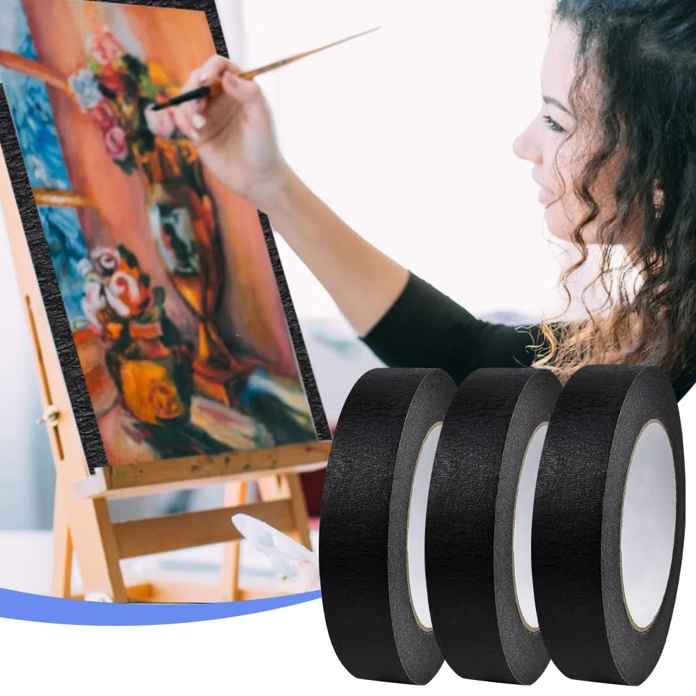 NAROSEBE 3 Rotoli Nastro Adesivo di Carta per Pittura 25 mm x 50 m Nastro per Mascheratura Nastro Adesivo Carta Protezione Multiuso Nastro Professionale per Pittura, Artigianato e Fai-da-Te - Nero