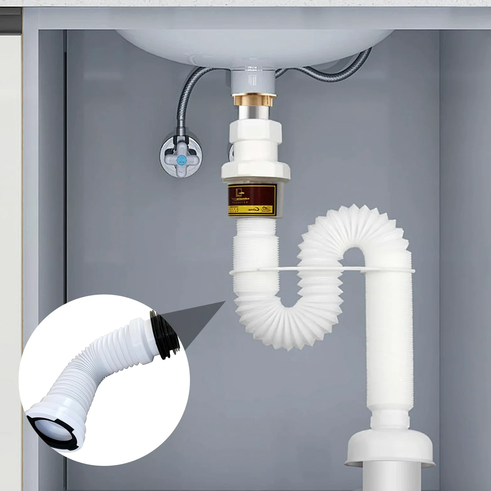 Tubo di collegamento per WC, set di collegamento flessibile, diametro di collegamento 260 mm - 500 mm, bianco, connettore per tubo di scarico WC