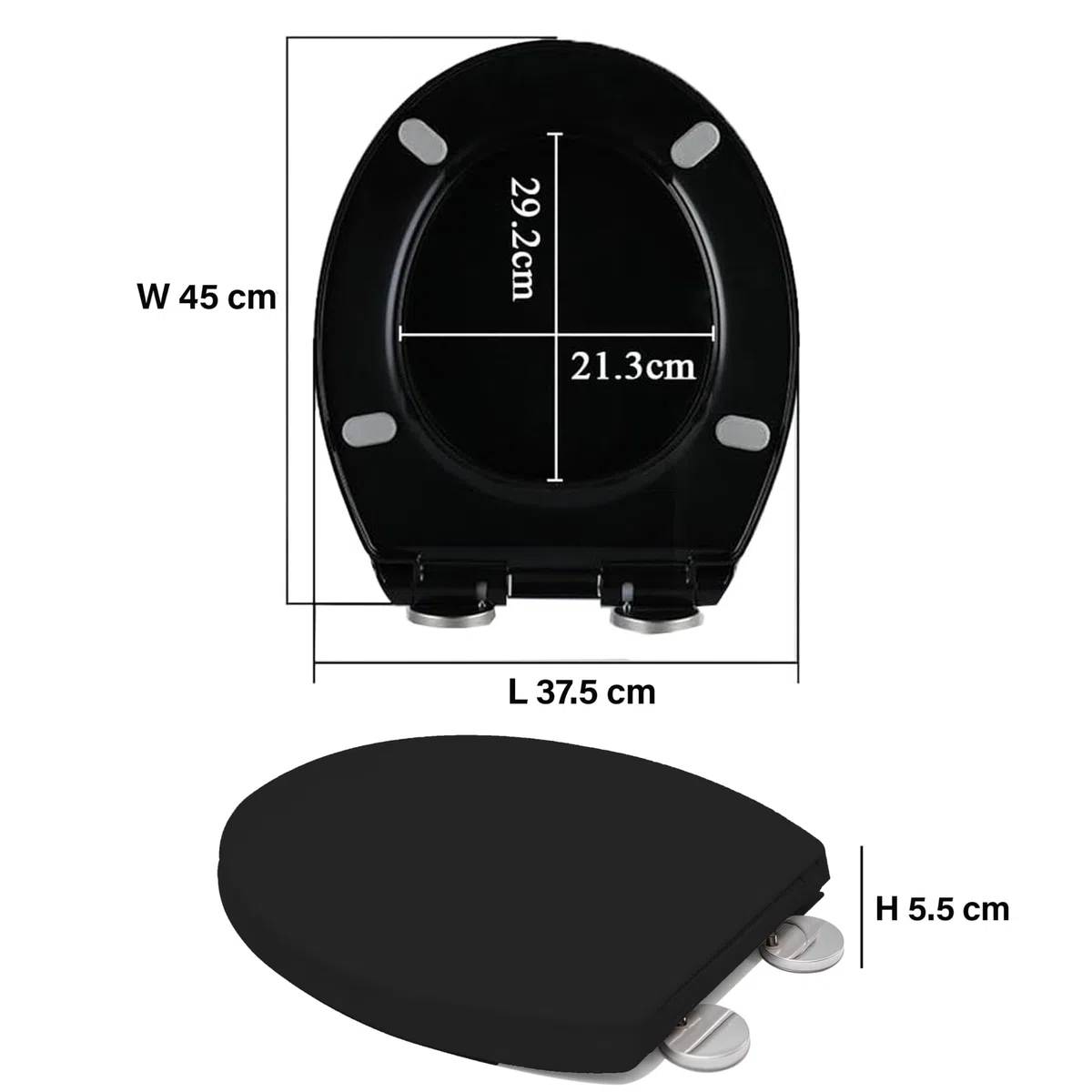 Sedile per WC con chiusura rallentata, chiusura rallentata, con sgancio rapido per una facile pulizia, sedile WC standard a forma di O, semplice fissaggio superiore, nero