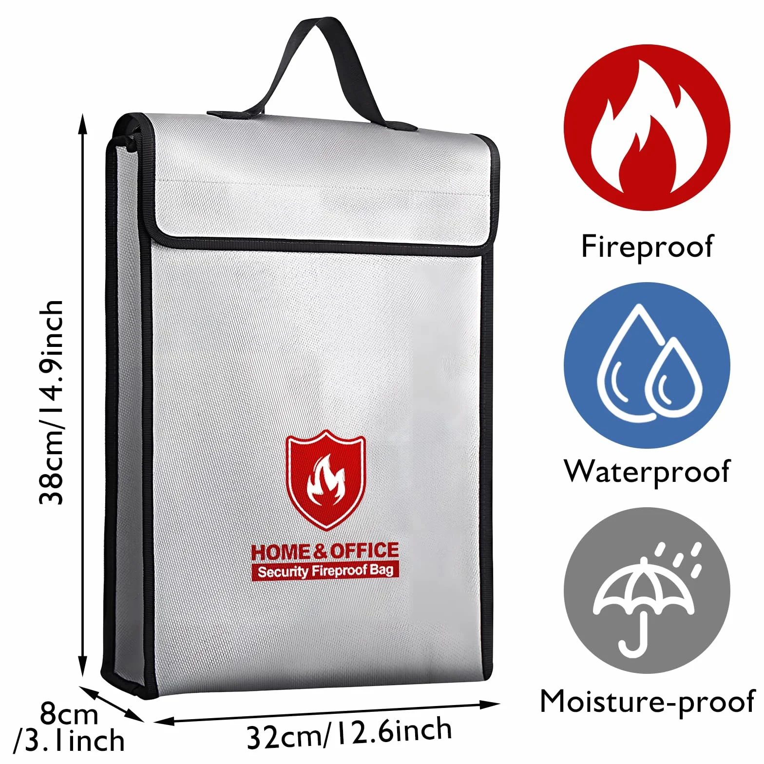 Borsa per Documenti Ignifuga, Borsa Ignifuga di Sicurezza 38x32x8cm, Sacchetti Ignifughi per Documenti e Denaro 1200℃, Porta Documenti Impermeabile per Documenti, Denaro