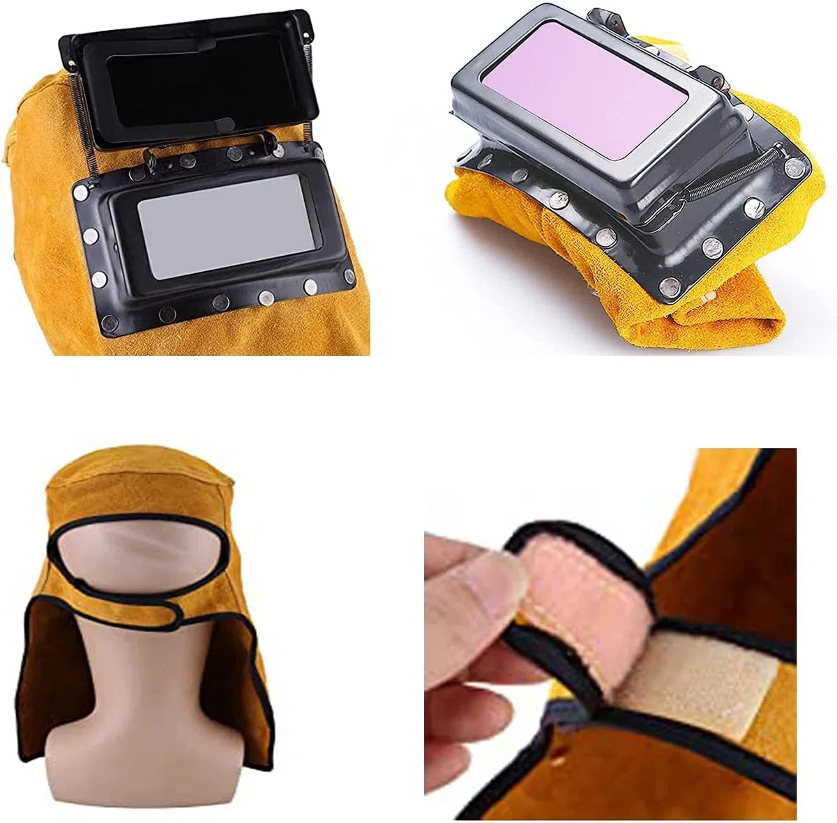 Confortevole maschera per saldatore in pelle con cappuccio da lavoro Maschera per saldatura traspirante resistente al calore con lente