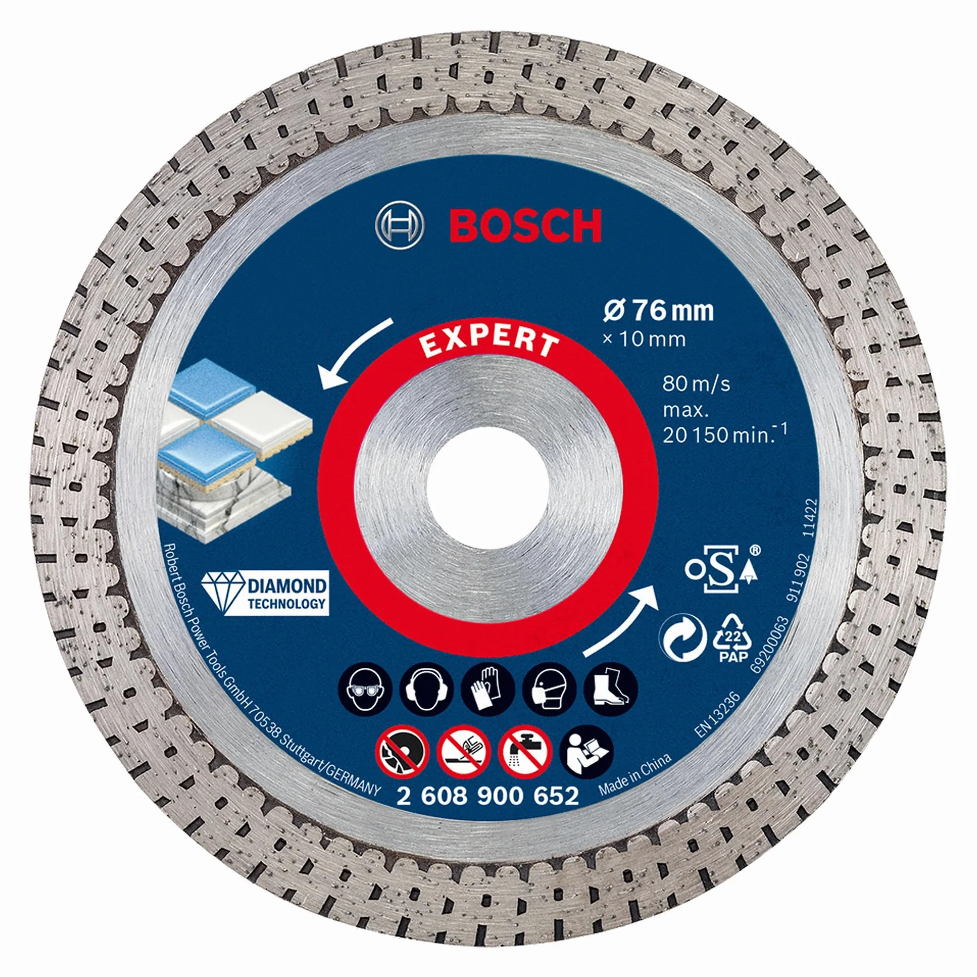 Bosch 1x Disco diamantato EXPERT Hard Ceramic mini, foro 10 mm (per Piastrelle dure, Pietra dura, Ø 76 mm, Professional Accessorio Minismerigliatrice angolare)
