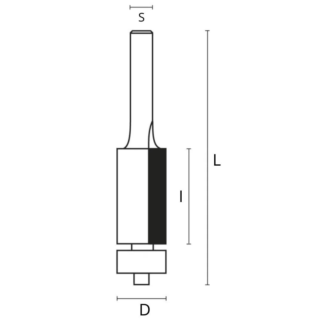Fresa per rifilare legno con cuscinetto superiore 2 taglienti dritti in metallo duro, diametro 12,7mm, altezza taglio 25mm, gambo 8mm – per fresatrice verticale e rifilatore - GodzillaBits LTS.306.127