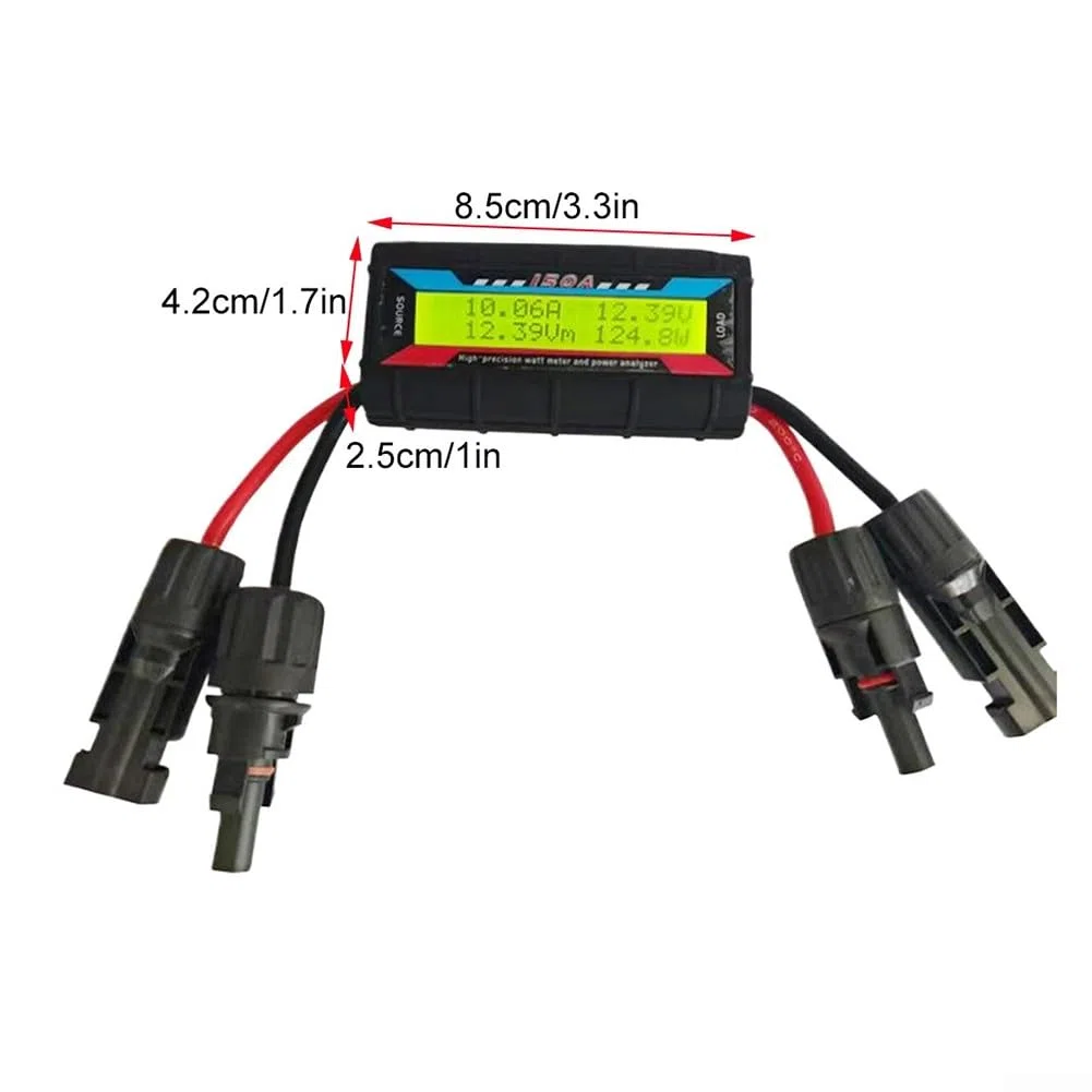 Analizzatore di potenza RC Watt Meter Amperometro di tensione, display LCD digitale con connettore fotovoltaico per solare, energia eolica, misurazione corrente della batteria 4,8-60 V (150 A)