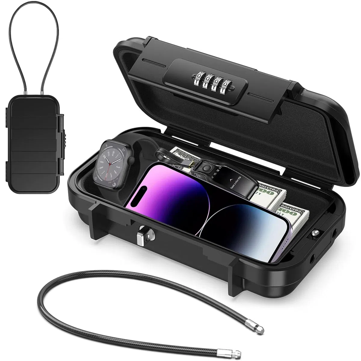 Cassaforte Portatile con Combinazione, [Impermeabile] Diyife Cassetta di Sicurezza Portatile, Mini Cassaforte da Viaggio con Corda Metallica Rimovibile per Casa, Ufficio, Spiaggia, Sampeggio, Gioielli