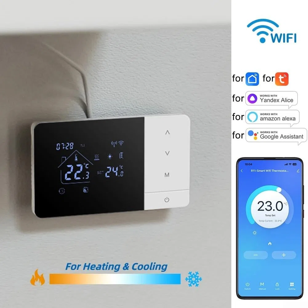 Termostato intelligente WiFi per riscaldamento e raffreddamento Tuya Alimentato a batteria Programmabile per Alexa Compatibile Controllo vocale App remota Pianificazione 7 giorni Rete 2.4G a doppia
