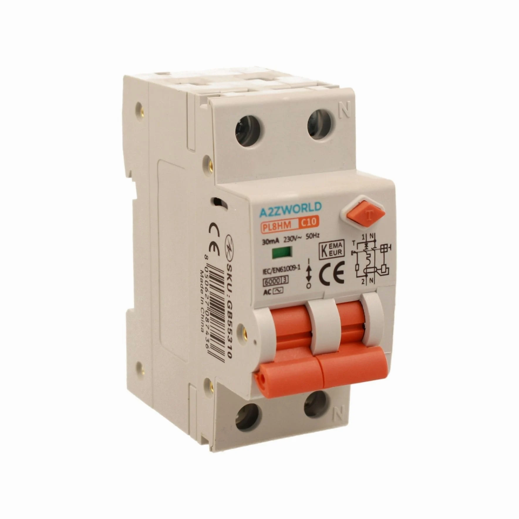 Interruttore Magnetotermico Differenziale 10A, 1P+N 6kA 30mA 220V, Occupa 2 Moduli DIN
