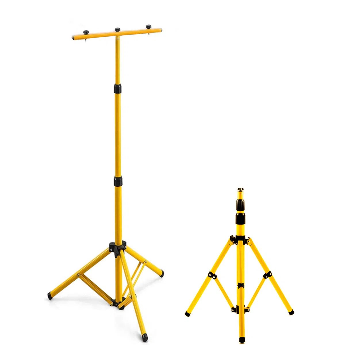 Treppiede per faretto proiettore da cantiere, telescopico, colore giallo, altezza regolabile, staffa per 2 o 3 faretti