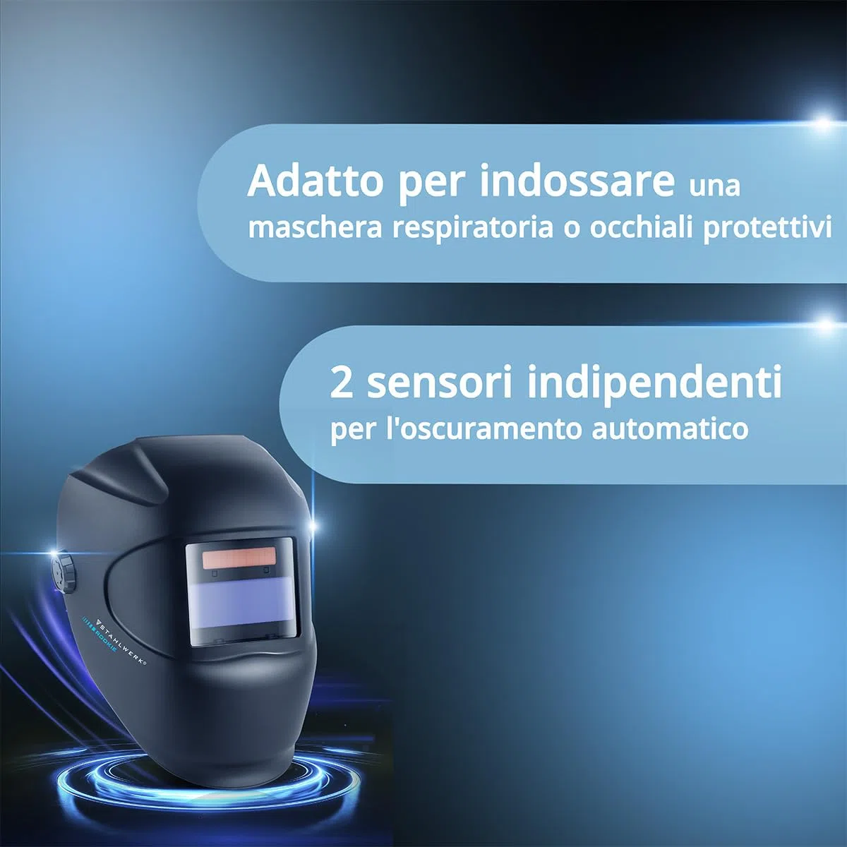 STAHLWERK Casco per Saldatura Automatico ROOKIE – Casco Robusto, Maschera per Saldatura con Filtro autoscurante da DIN 3 a DIN 11, Classe Ottica 1/1/1/2