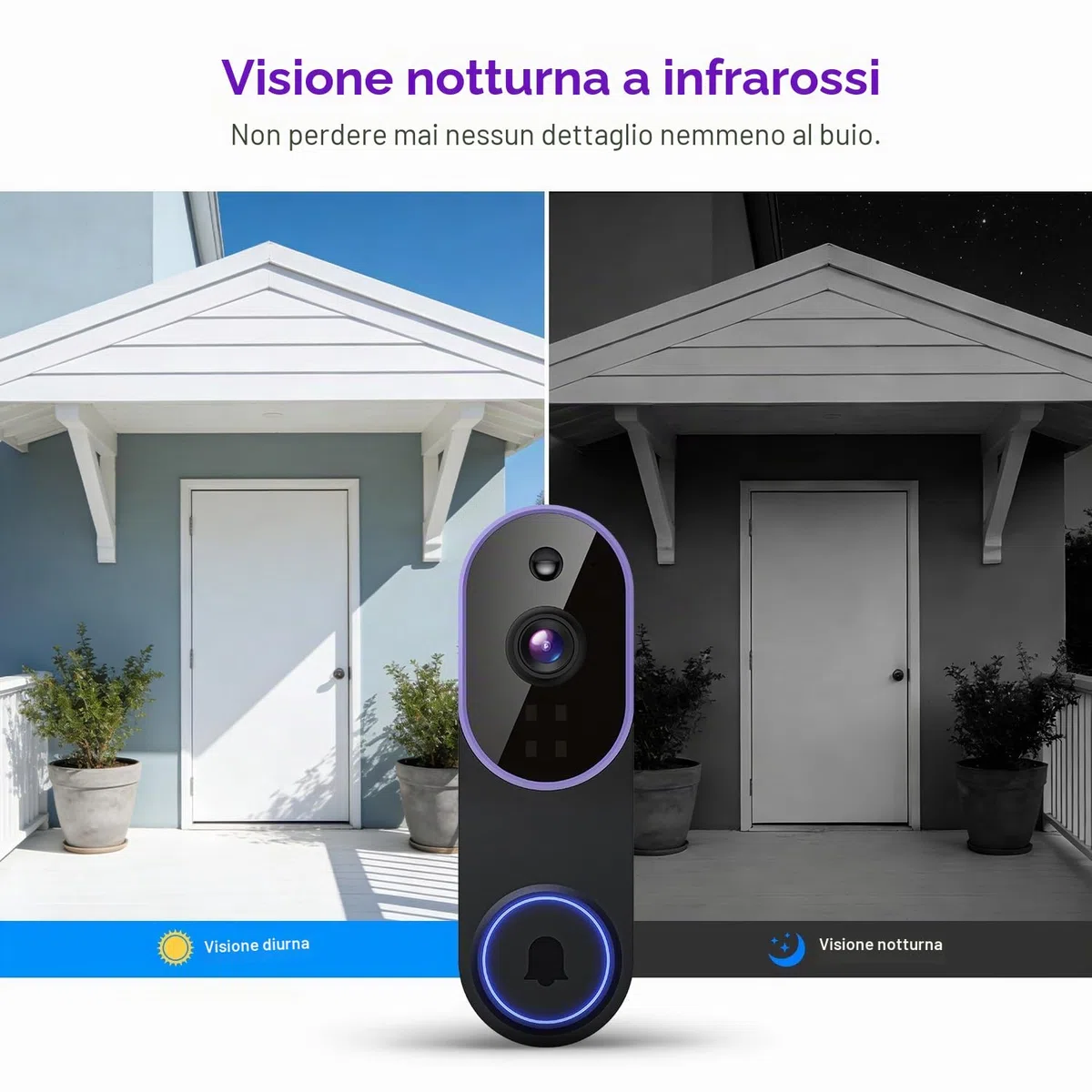Telecamera per campanello wireless 1080p con ricevitore, rilevamento intelligente di esseri umani, conversazione a due vie, visualizzazione in diretta, visione notturna, solo WiFi 2.4G