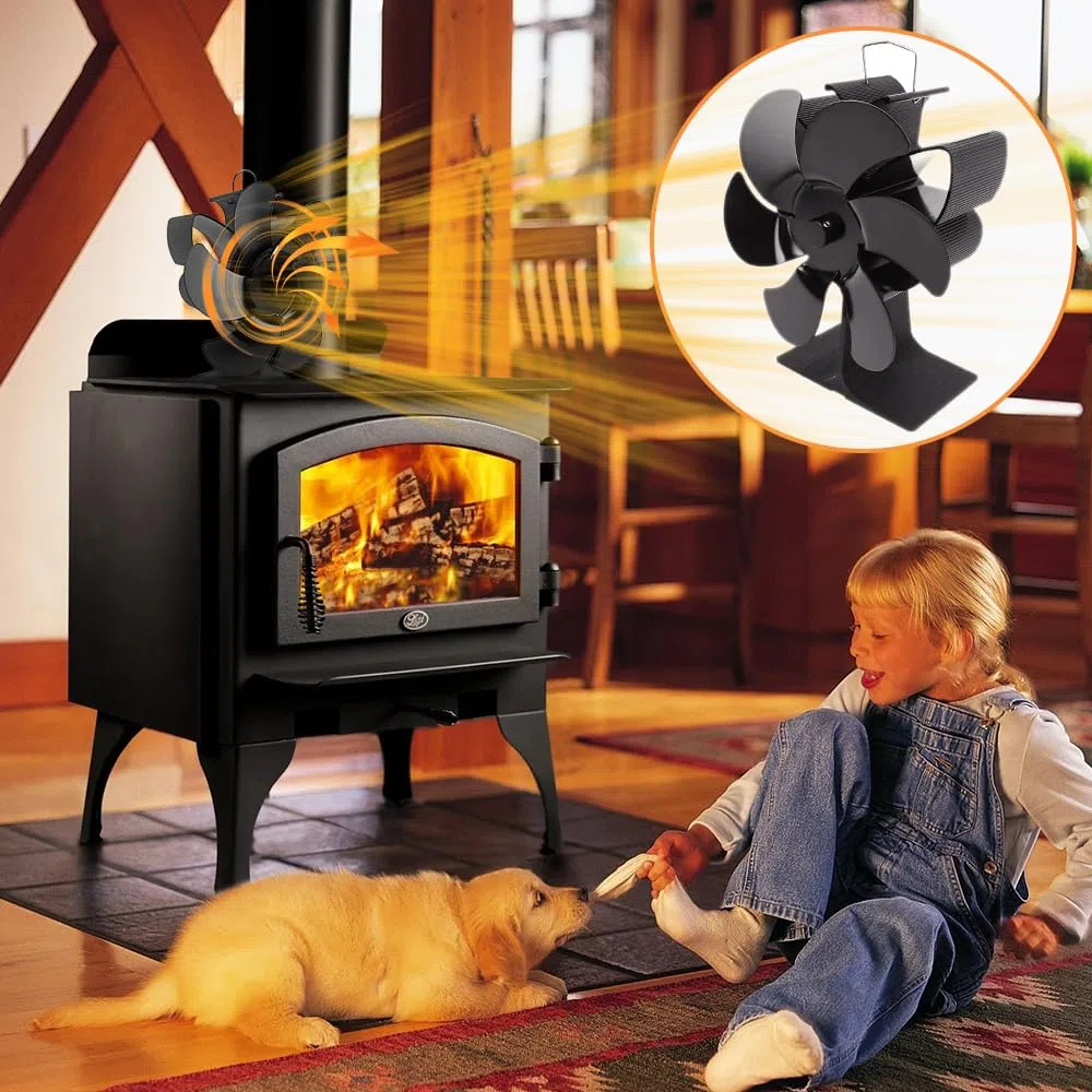 WuYan Ventilatore da stufa,Ventola Stufa Legna con 6 Pale, senza energia ecologica per camino, stufa, camino, stufa a legna senza corrente,Accessori per caminetto